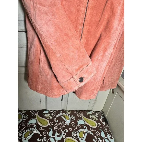 Chico's Orange Suede Leather Front Zip Women's Jacket Sz 1 (S) NWT - Picture 5 of 10